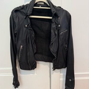 Black Leather Cropped Moto Jacket